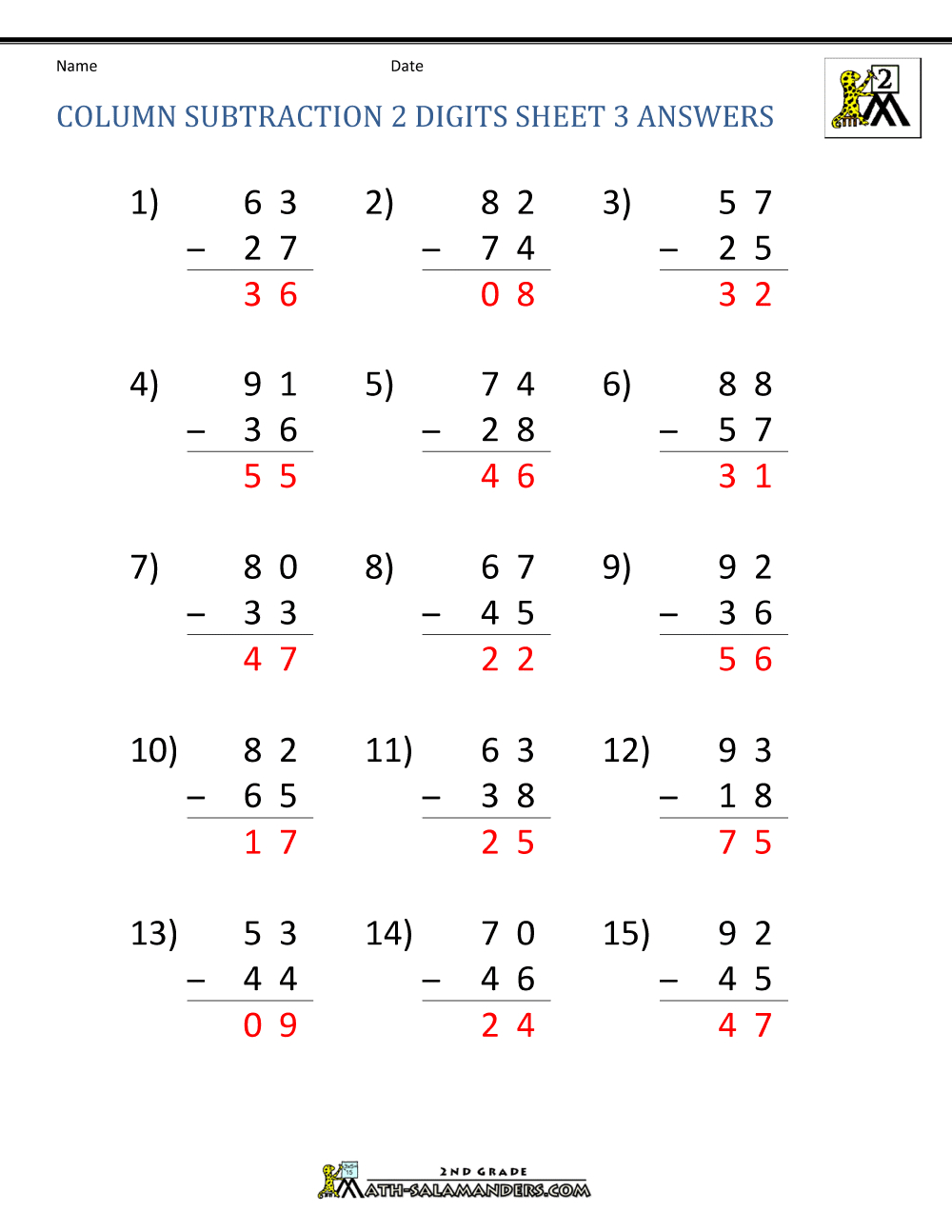 2 Digit Subtraction Worksheets pertaining to Free Printable Subtraction Worksheets For 2Nd Grade