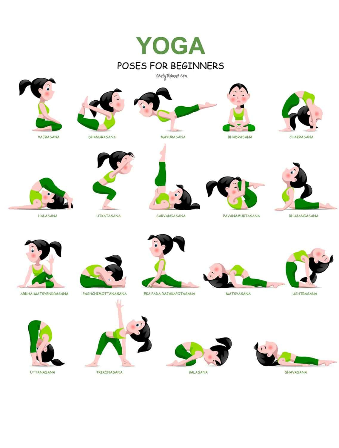 20 Easy Yoga Poses For Beginners With A Free Printable - Nerdy inside Free Printable Yoga Poses