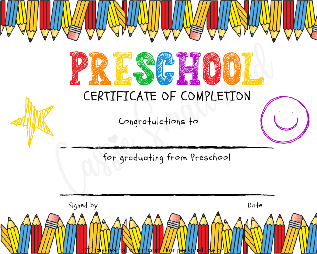 20 Preschool And Kindergarten Graduation Certificates (Free throughout Preschool Graduation Diploma Free Printable