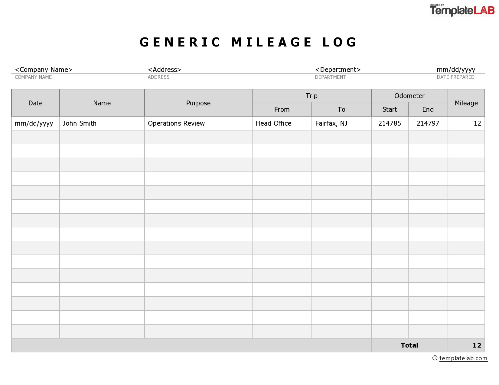 20 Printable Mileage Log Templates (Free) ᐅ Templatelab with Free Printable Mileage Log