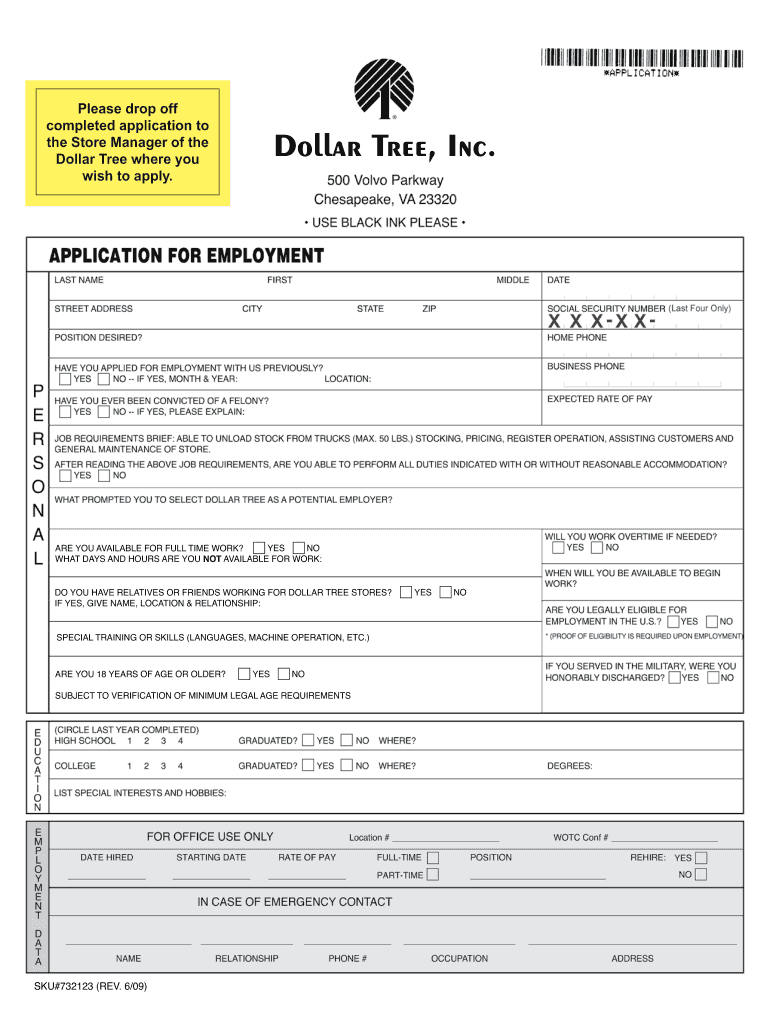 2009 Form Dollar Tree Application For Employment Fill Online pertaining to Free Printable Dollar Tree Application Form
