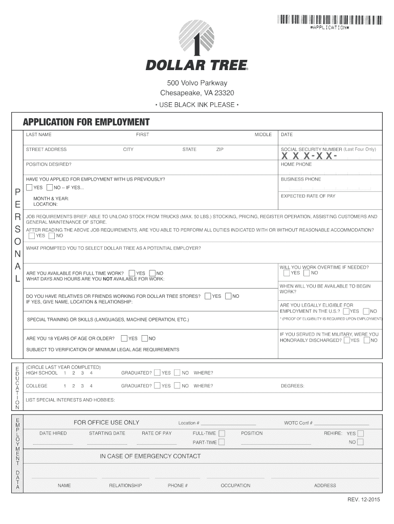 2015-2025 Form Dollar Tree Application For Employment Fill Online pertaining to Free Printable Dollar Tree Application Form