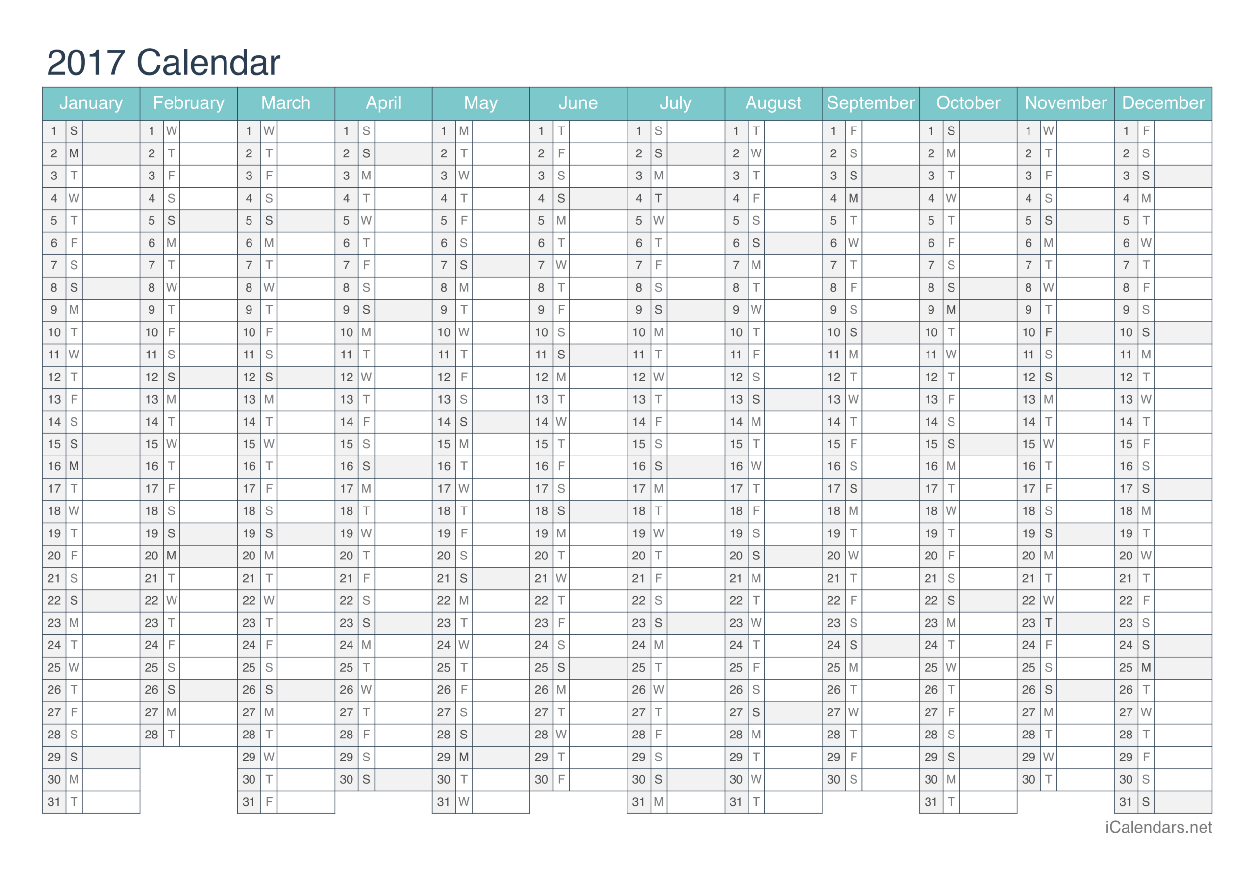 2017 Printable Calendar - Pdf Or Excel throughout Free 2017 Printable