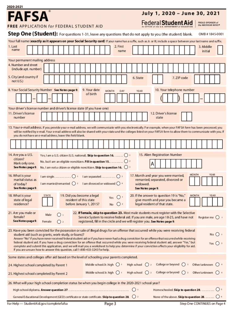 2020-2025 Form Fafsa Application Fill Online, Printable, Fillable in Free Printable Fafsa Application Form