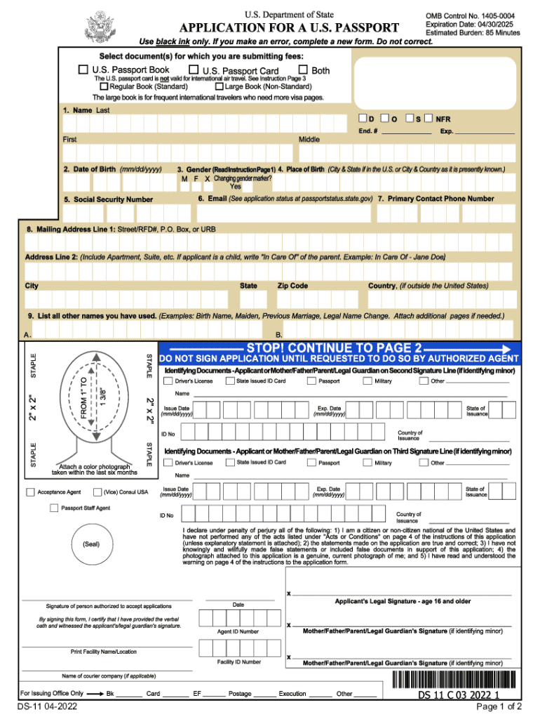 2022-2025 Form Ds-11 Fill Online, Printable, Fillable, Blank with regard to Free Printable Ds 11