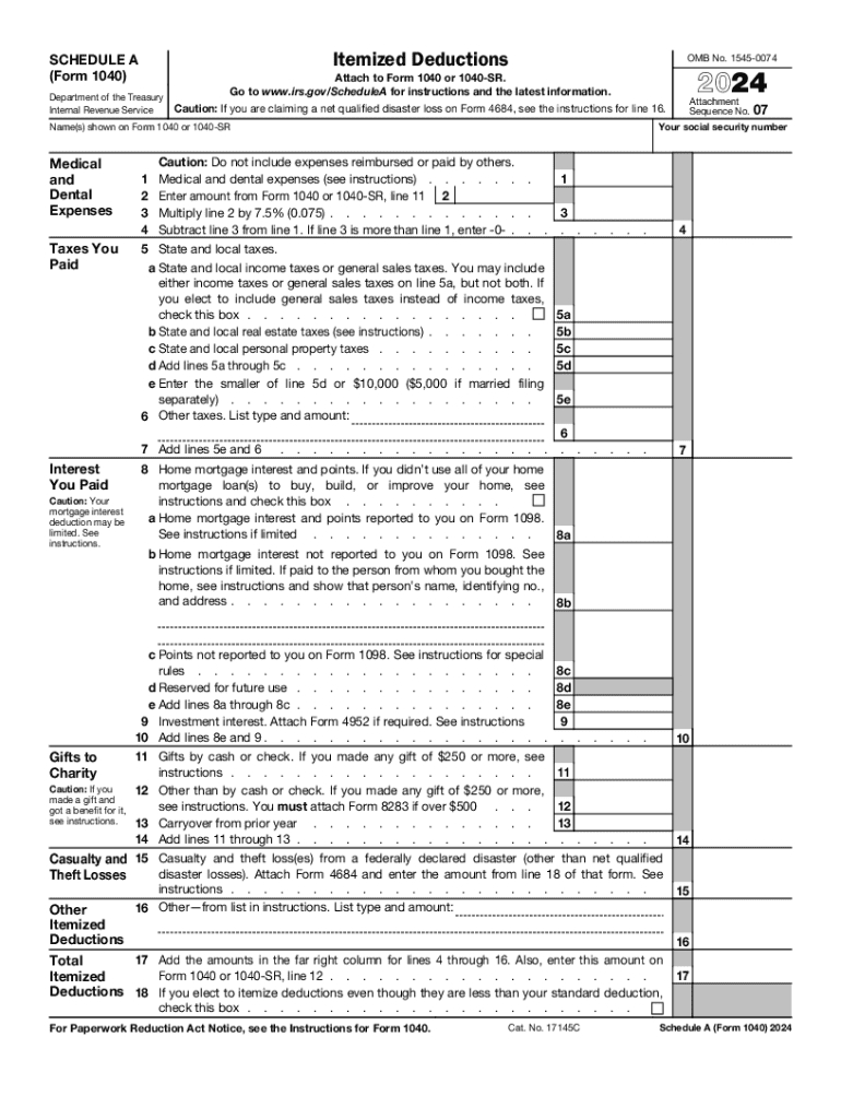 2024 Form Irs 1040 - Schedule A Fill Online, Printable, Fillable pertaining to Free Printable Irs 1040 Forms