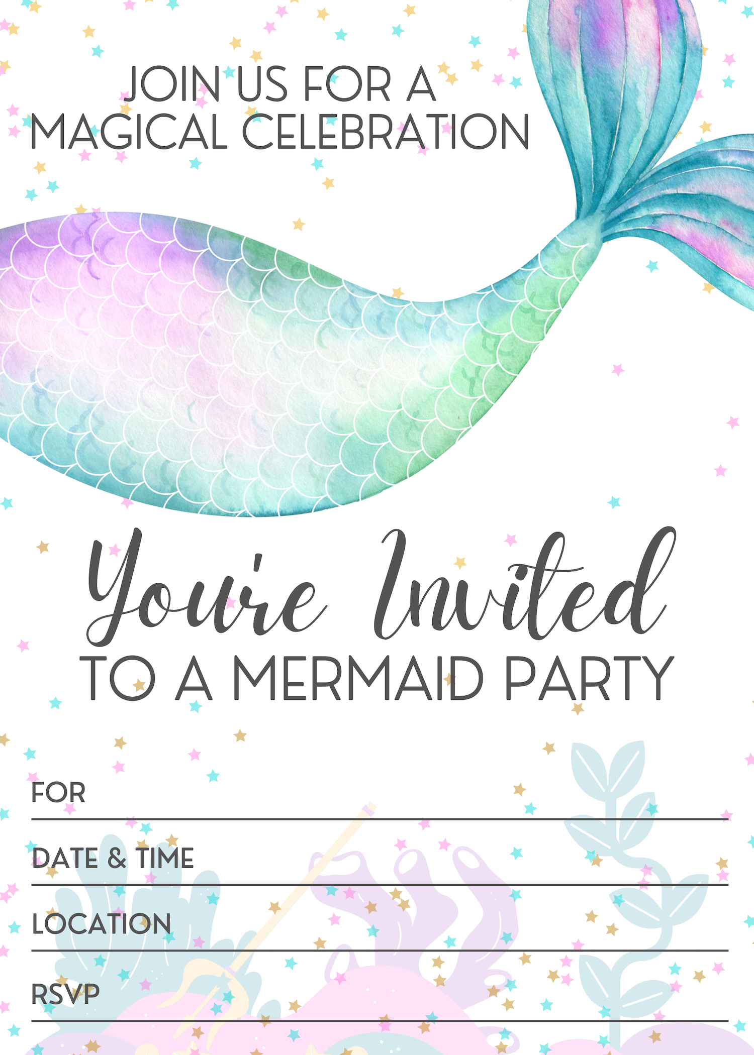 22 Fun Mermaid-Themed Party Ideas - Invitations, Decorations intended for Mermaid Birthday Invitations Free Printable