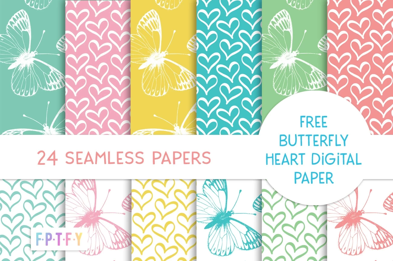 24 Free Butterfly Hearts Digital Paper Pattern - Free Pretty pertaining to Free Printable Scrapbook Paper Designs