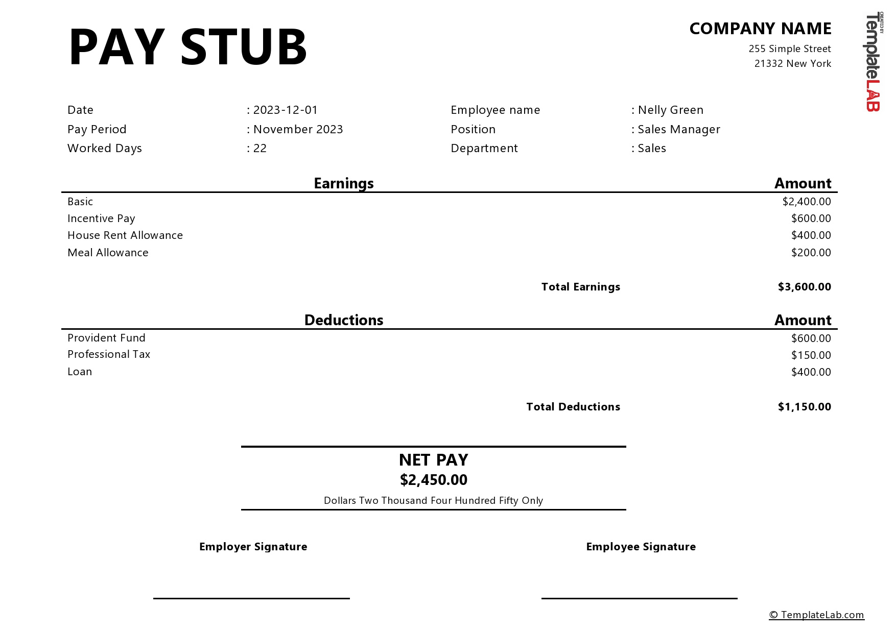 24 Free Pay Stub Templates [Word, Excel, Pdf] - Templatelab pertaining to Free Printable Check Stubs