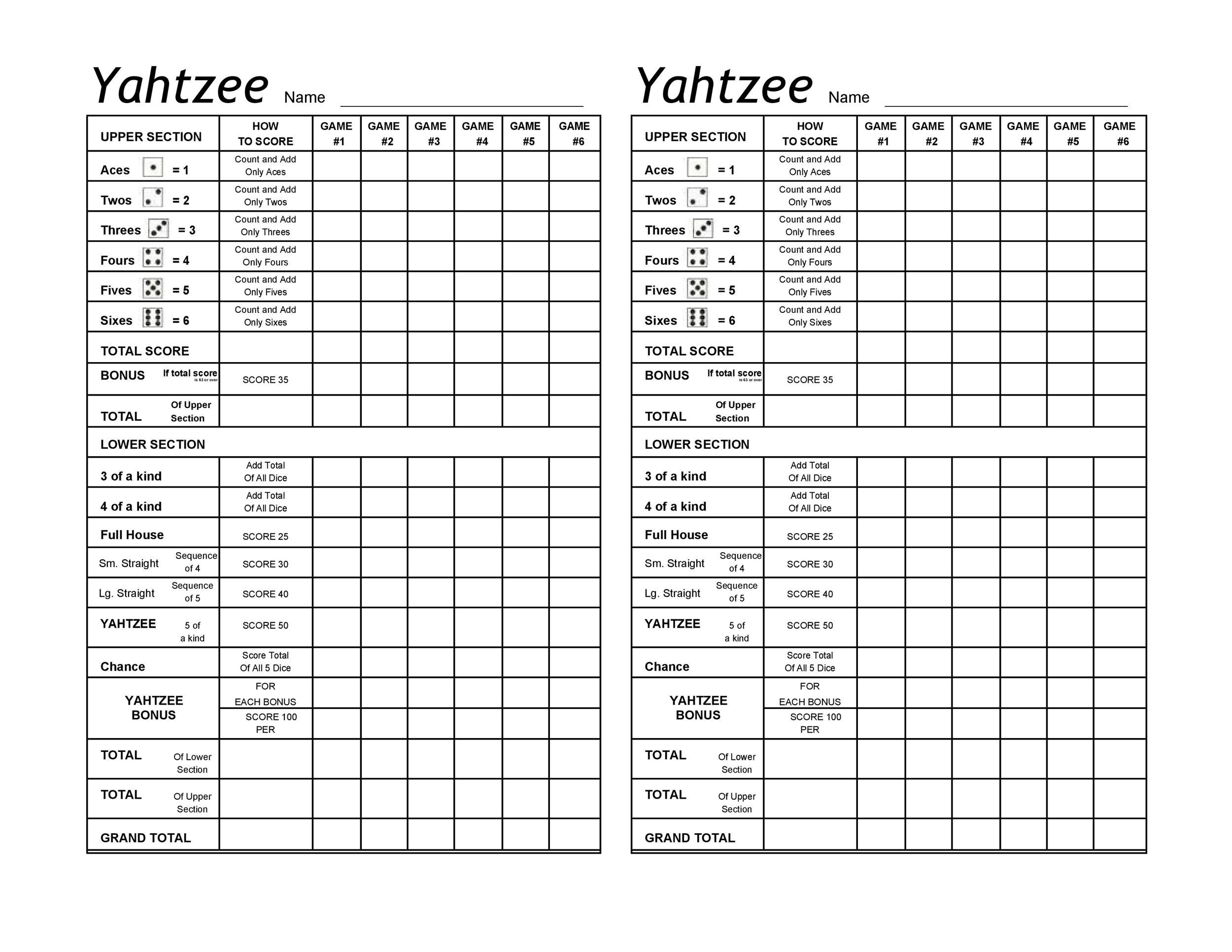 28 Printable Yahtzee Score Sheets &amp;amp; Cards (101% Free) ᐅ Templatelab intended for Free Printable Yahtzee Score Sheets