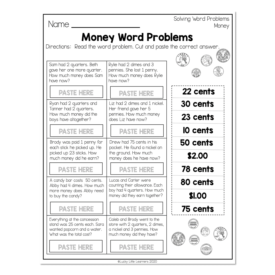 2Nd Grade Math Worksheets - Money - Money Word Problems - Money intended for Free Printable Money Word Problems Worksheets