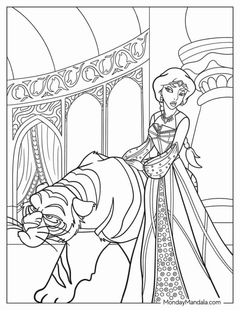 30 Aladdin & Jasmine Coloring Pages (Free Pdf Printables) with regard to Free Printable Princess Jasmine Coloring Pages