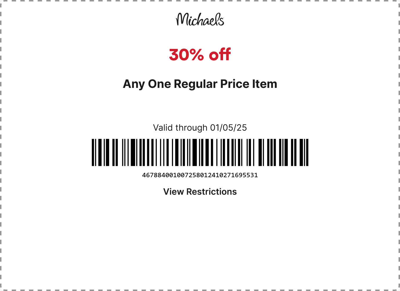 30% Off A Single Item At Michaels, Or Online Via Promo Code in Free Printable Michaels Coupons