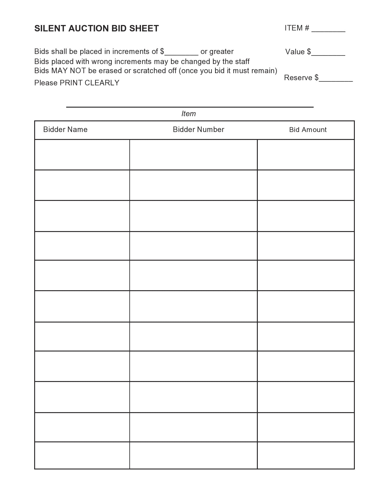 30 Silent Auction Bid Sheet Templates [Free] - Templatearchive with regard to Free Printable Silent Auction Bid Sheets