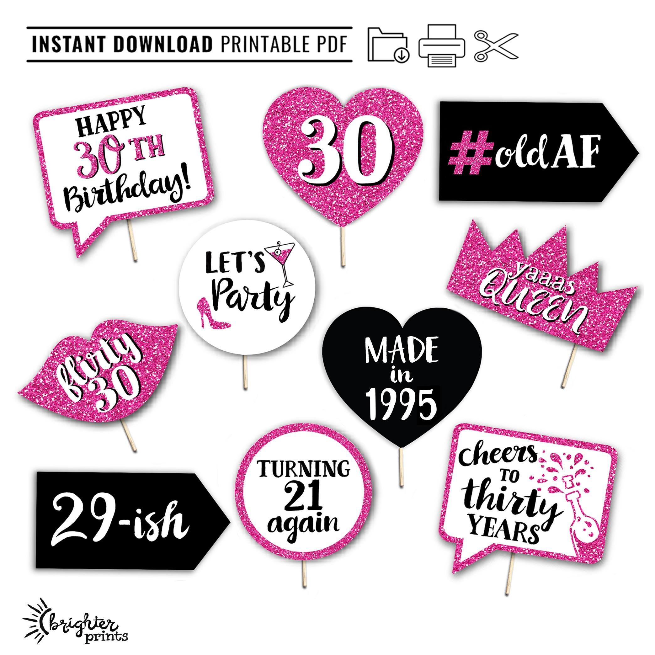 30Th Birthday Printable Photo Booth Props - Hot Pink - 10 Signs throughout Free Printable 30Th Birthday Photo Booth Props