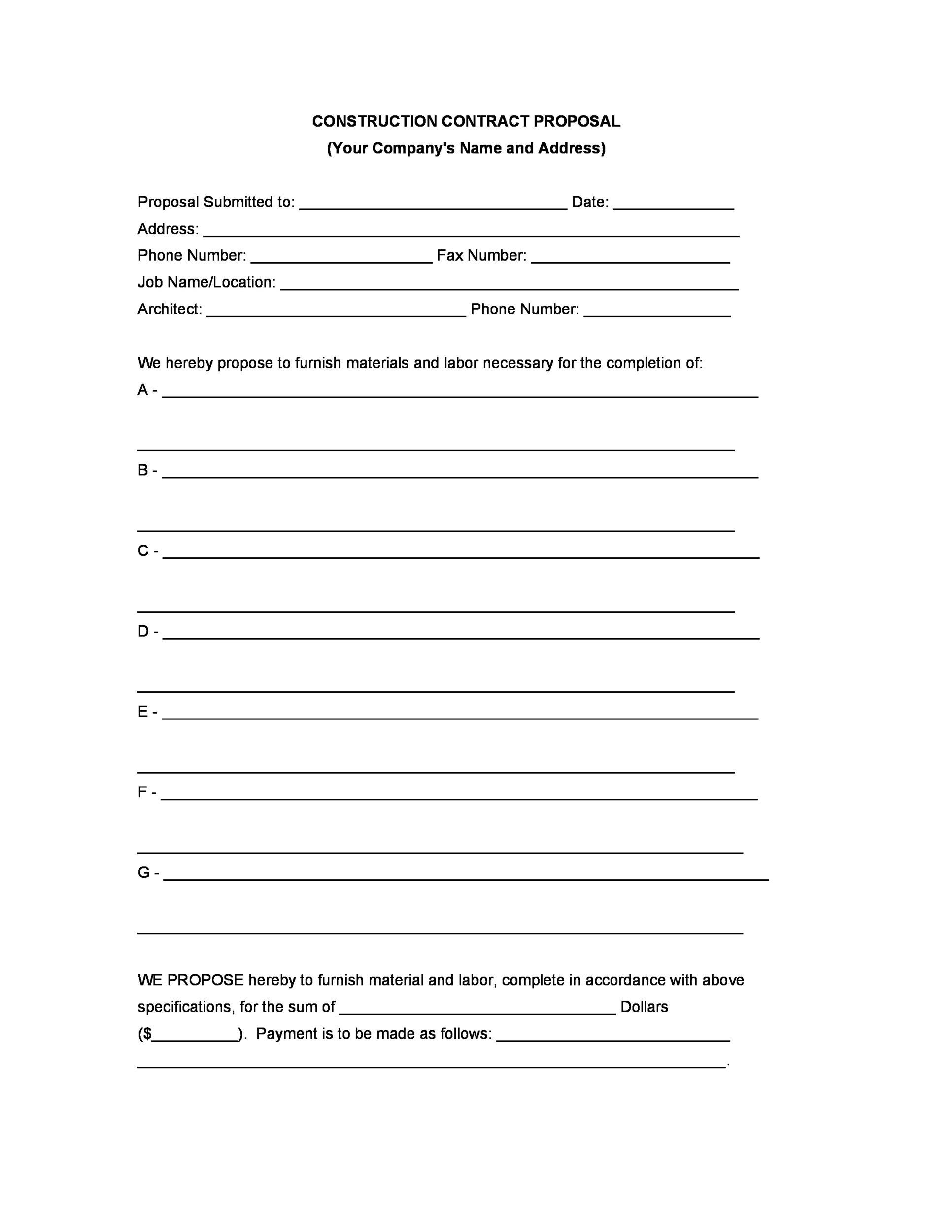 31 Construction Proposal Template & Construction Bid Forms pertaining to Free Printable Contractor Proposal Forms