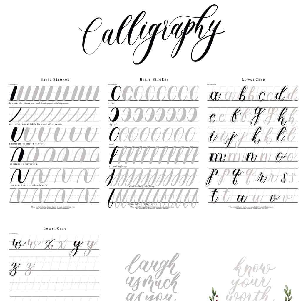 31+ Free Printable Lettering And Calligraphy Worksheets | Masha for Calligraphy Practice Sheets Printable Free