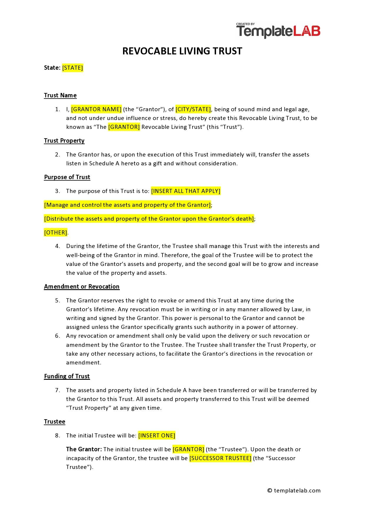 34 Free Living Trust Forms ( & Documents) ᐅ Templatelab with regard to Free Printable Will And Trust Forms