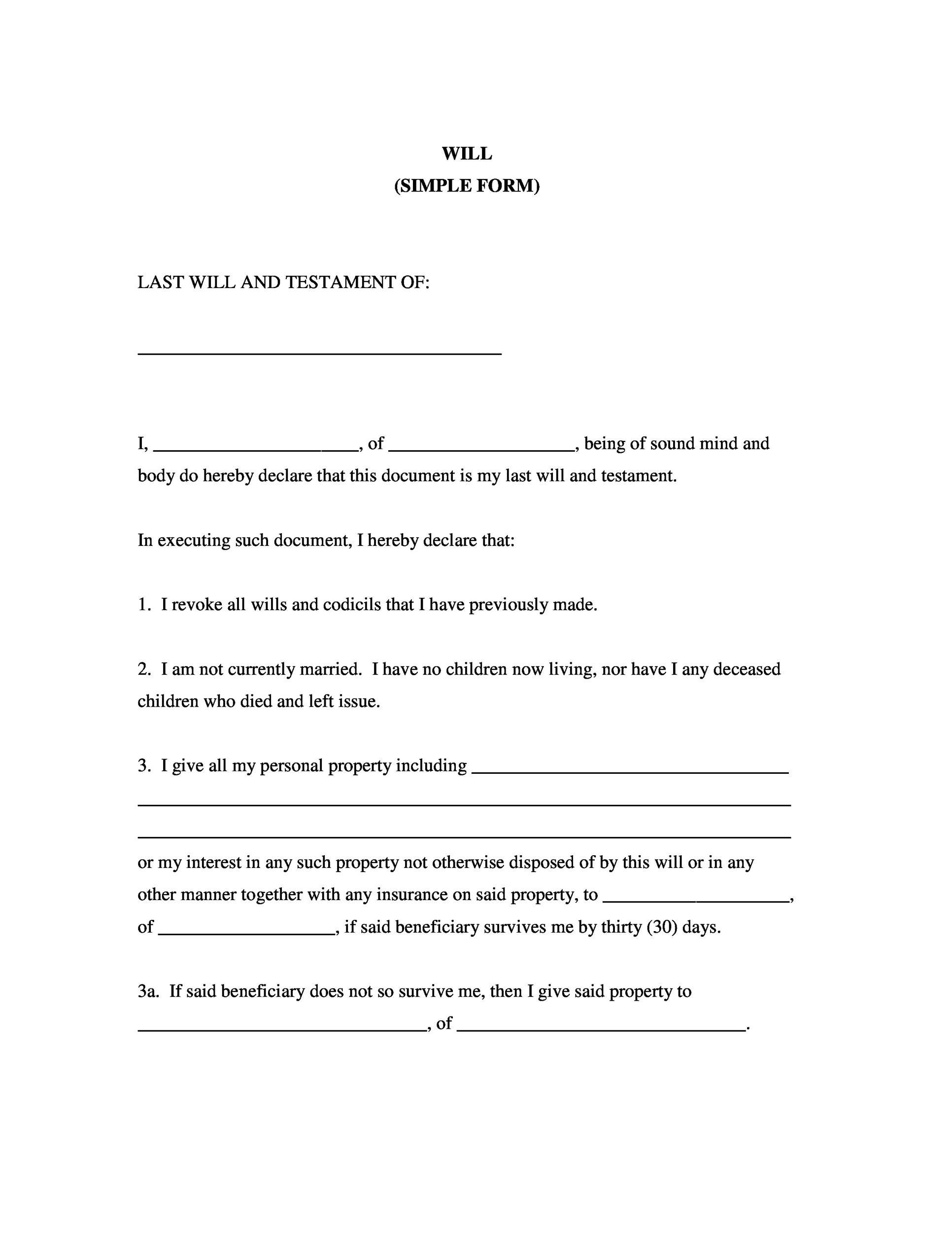 39 Last Will And Testament Forms &amp;amp; Templates ᐅ Templatelab regarding Free Printable Will Papers