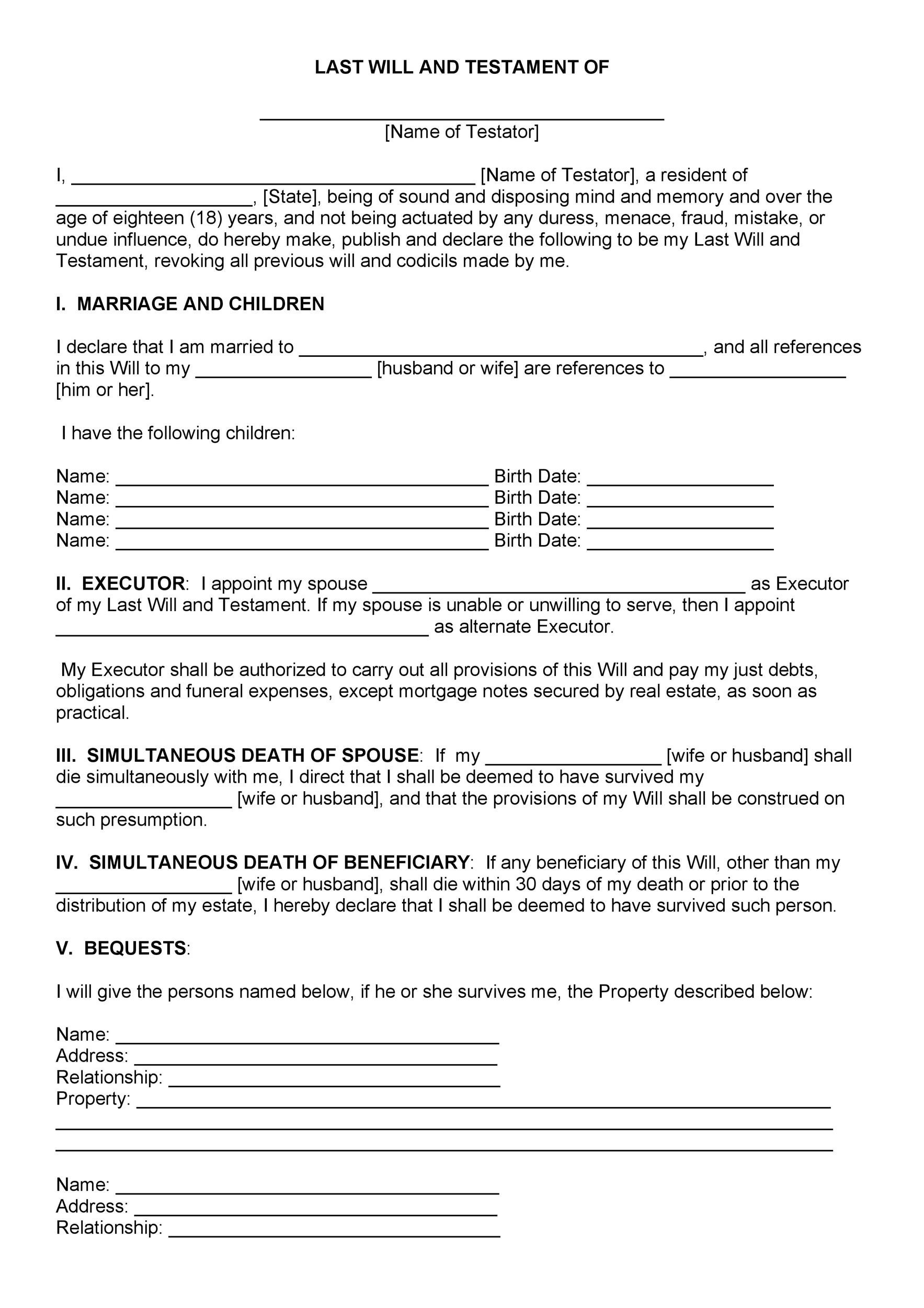 39 Last Will And Testament Forms & Templates ᐅ Templatelab with regard to Free Printable Last Will And Testament Forms