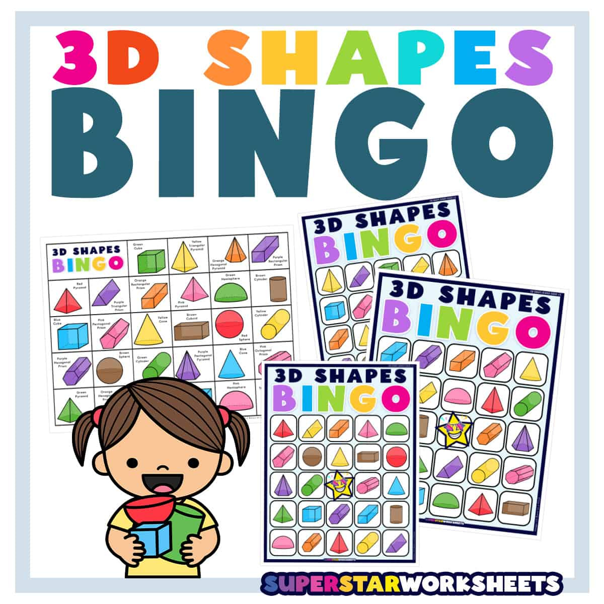3D Shape Bingo - Superstar Worksheets for 3D Shape Bingo Free Printable