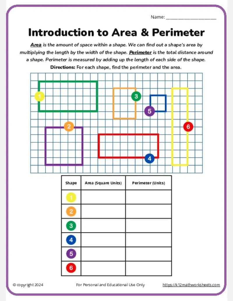 3Rd Grade Area And Perimeter Worksheets - K12 Math Worksheets for Free Printable Perimeter Worksheets 3Rd Grade