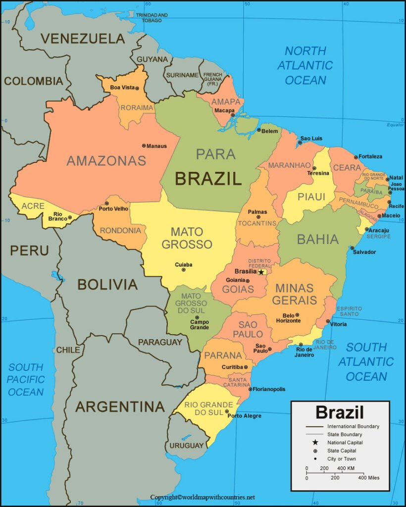 4 Free Printable Labeled And Blank Map Of Brazil Map Outline In Pdf for Free Printable Map Of Brazil