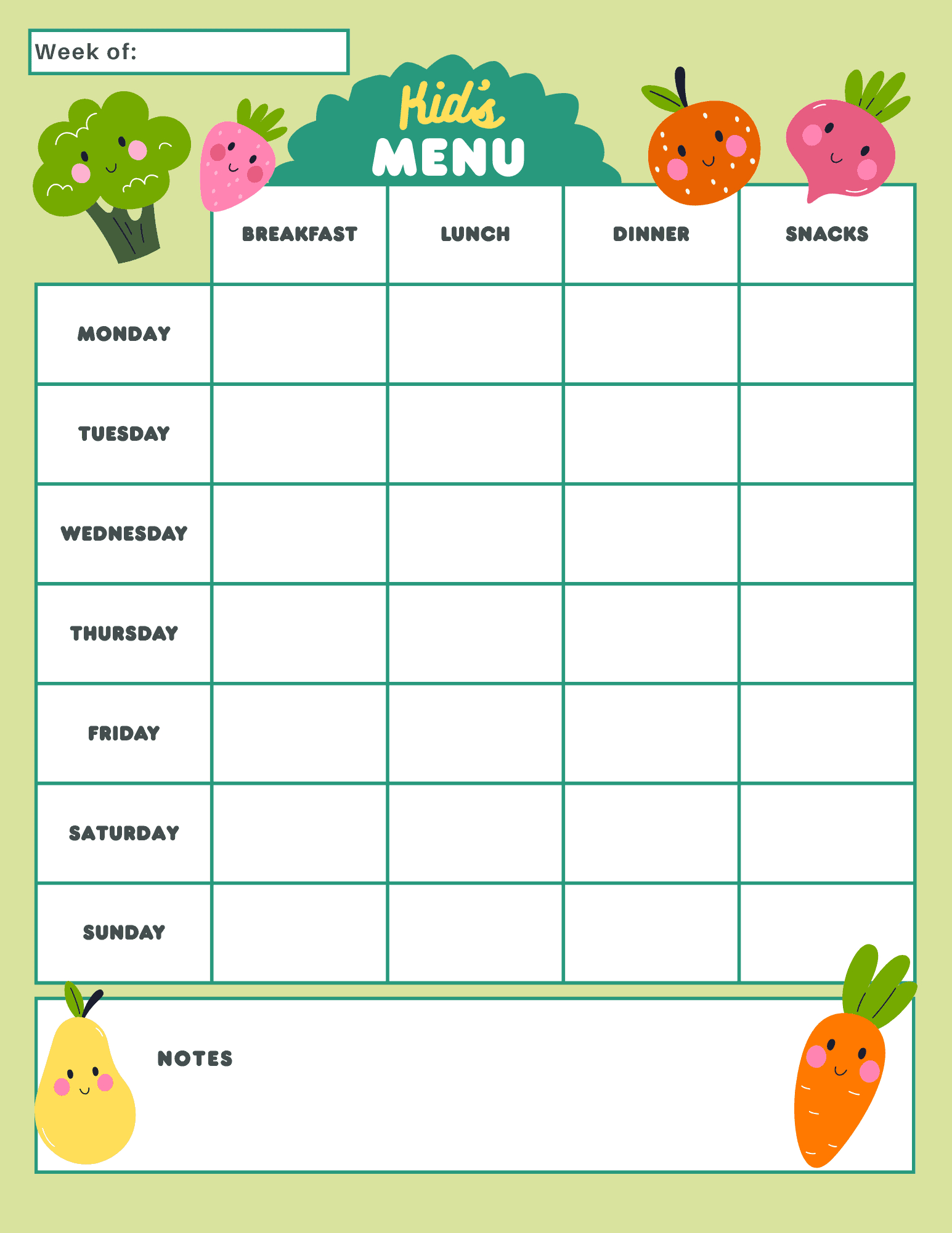 4 Kids Meal Planner Templates | Free Printable Menu Pages regarding Free Printable Daycare Menus