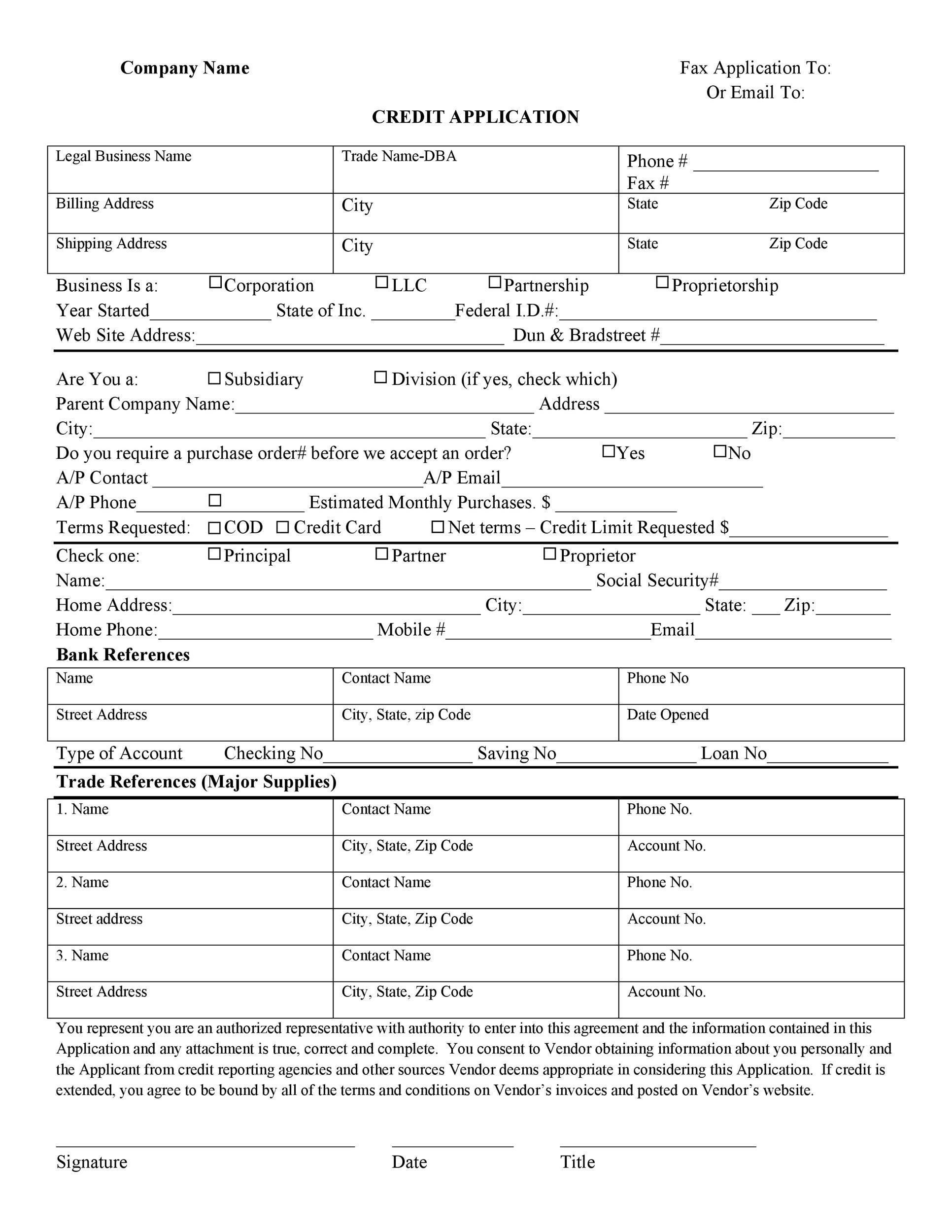 40 Free Credit Application Form Templates &amp;amp; Samples regarding Free Printable Business Credit Application Form