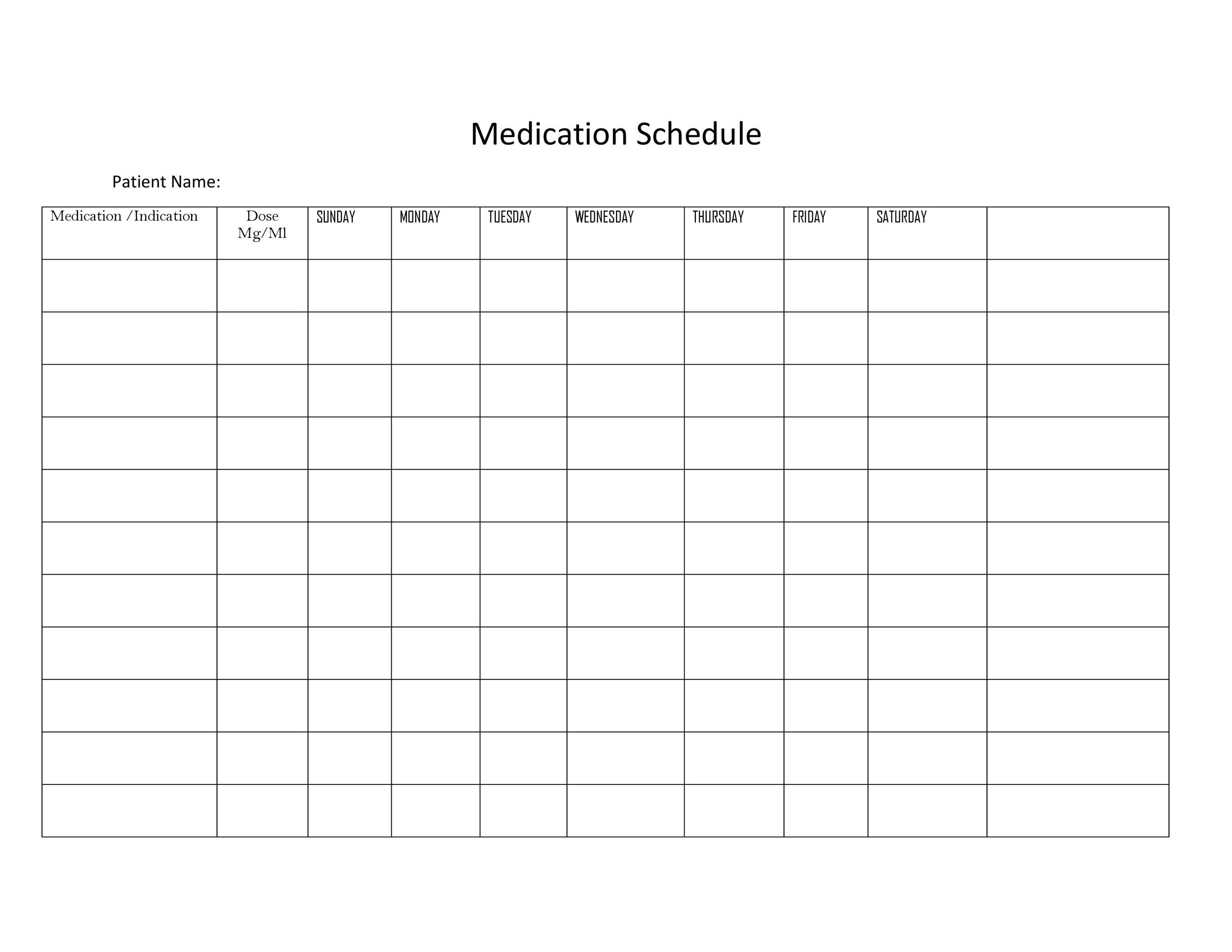 40 Great Medication Schedule Templates (+Medication Calendars) in Medication Chart Printable Free