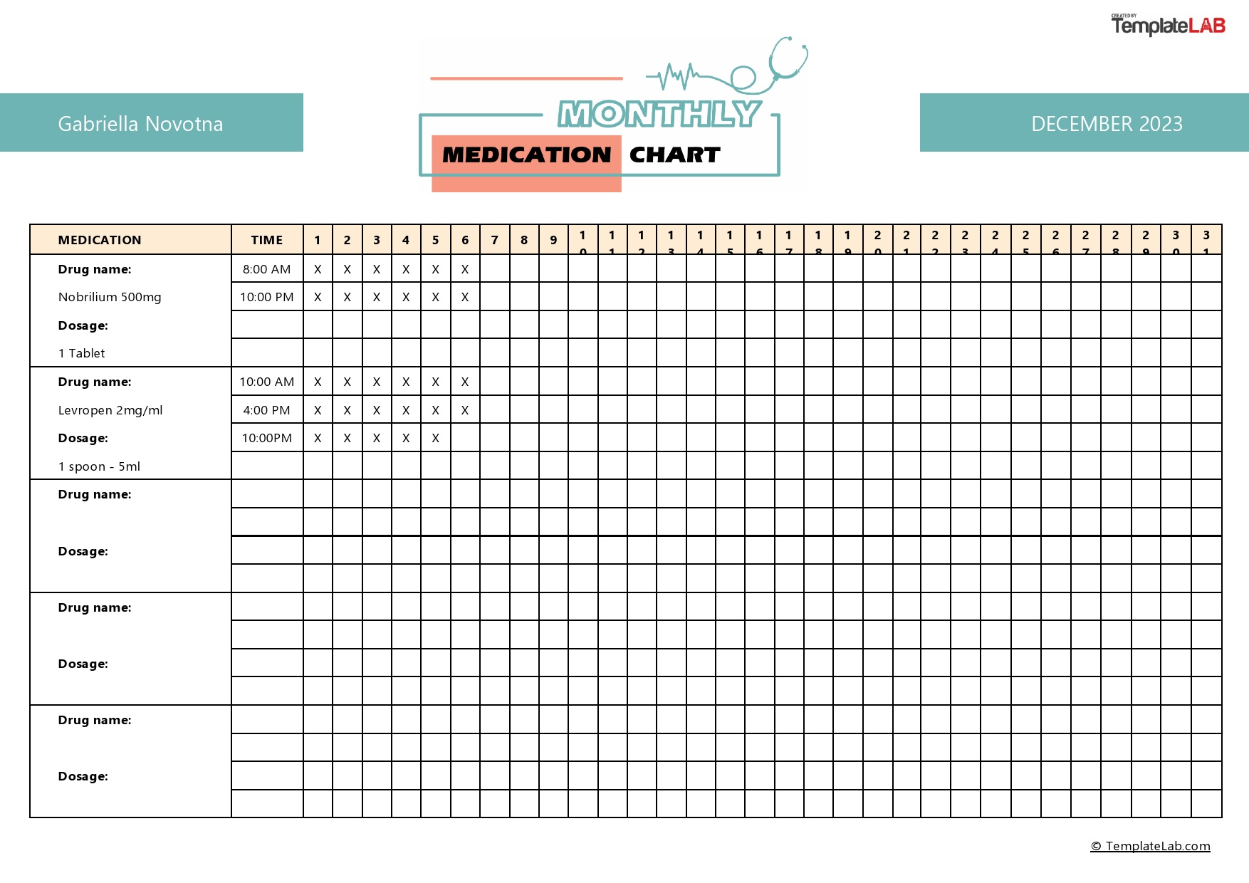 40 Great Medication Schedule Templates (+Medication Calendars) with Medication Chart Printable Free