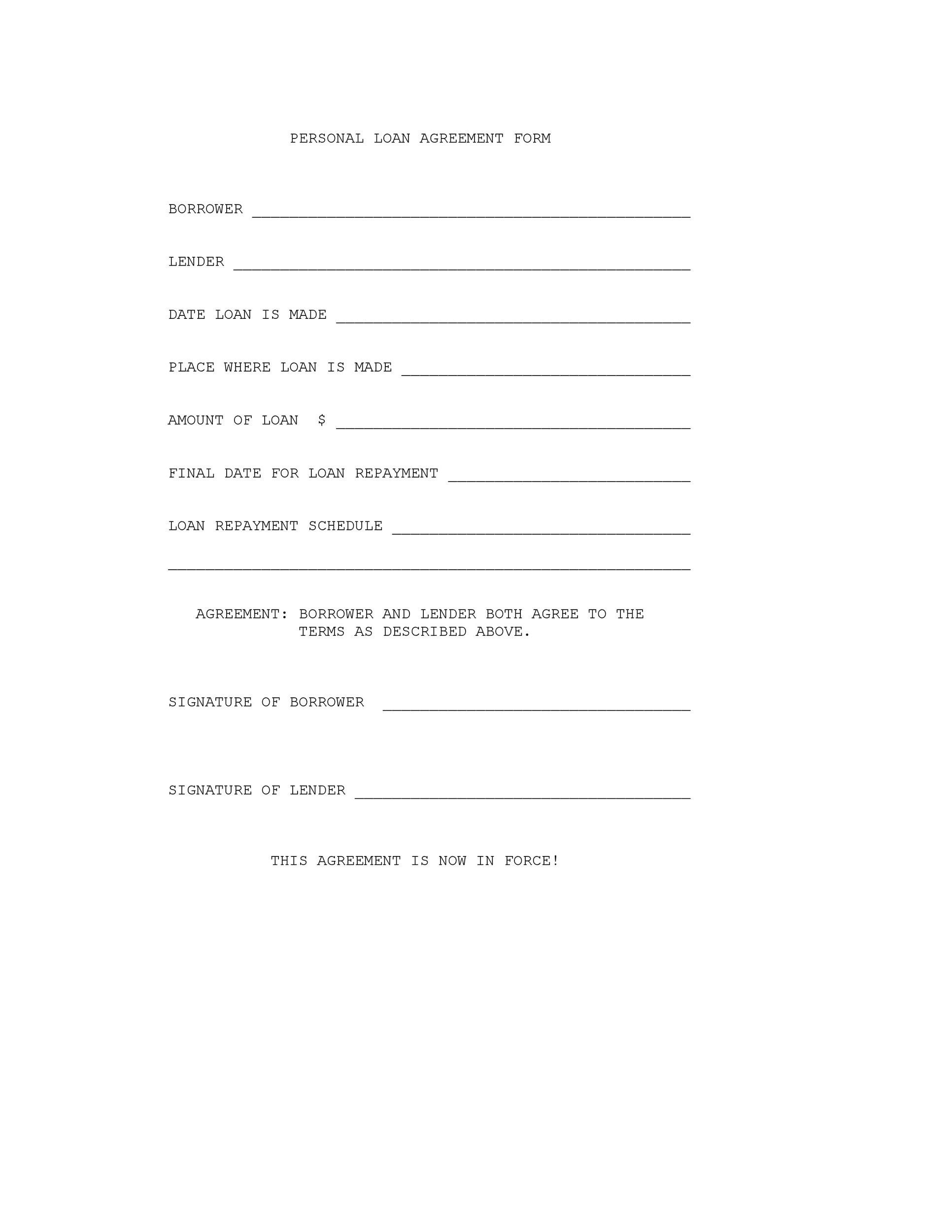 40+ Simple Loan Agreement Templates [Free] ᐅ Templatelab intended for Free Printable Loan Forms