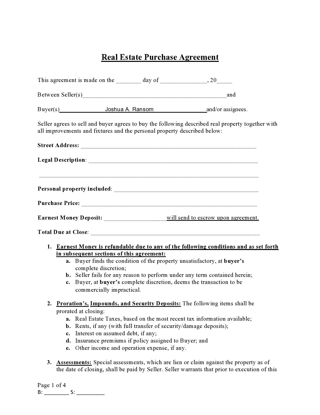 41 Simple Real Estate Purchase Agreement Templates [Free] within Free Printable Real Estate Contracts