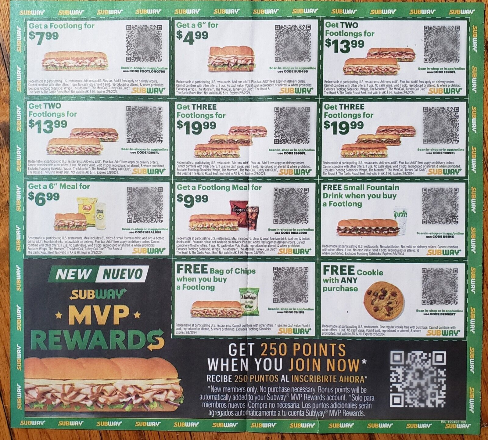 42 Subway Coupons - 3 Sheets - Exp Feb 02/08/24 - Valid Nationwide for Free Printable Subway Coupons 2017