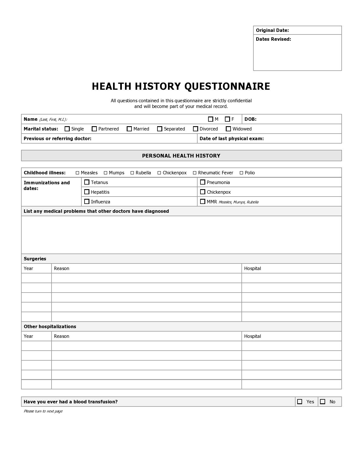 43 Medical Health History Forms [Pdf, Word] ᐅ Templatelab intended for Free Printable Medical History Forms