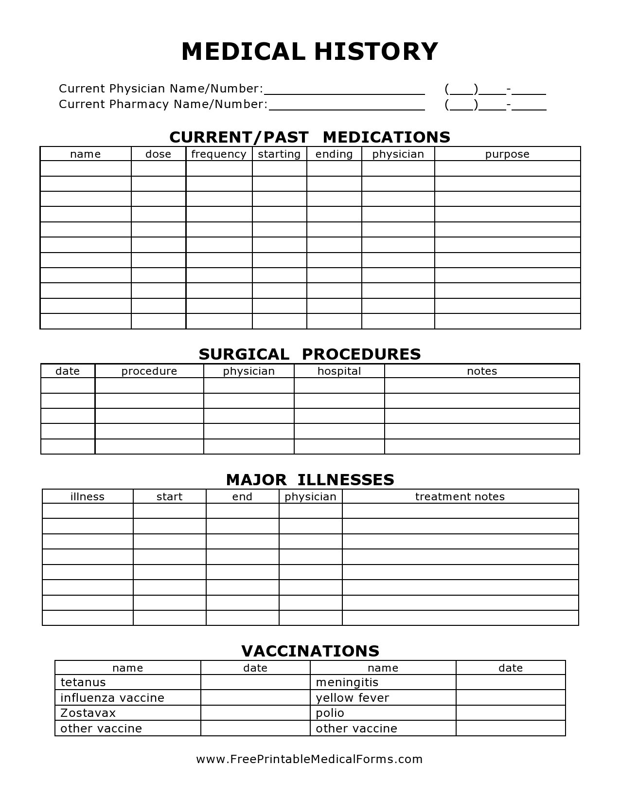 43 Medical Health History Forms [Pdf, Word] ᐅ Templatelab regarding Free Printable Personal Medical History Forms
