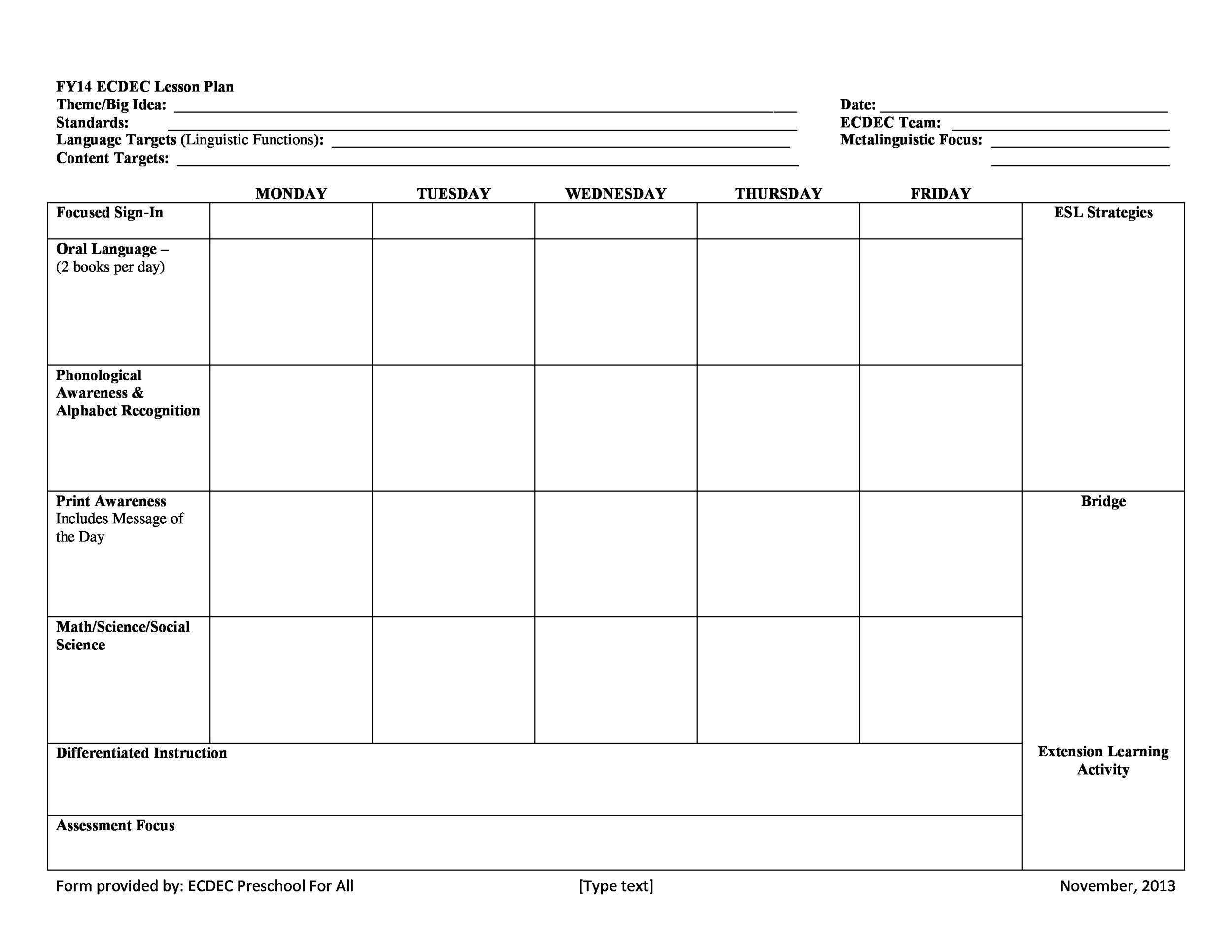 44 Free Lesson Plan Templates [Common Core, Preschool, Weekly] with regard to Free Printable Lesson Plan Template Blank