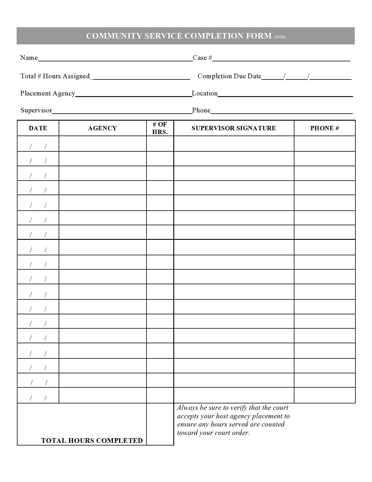 44 Printable Community Service Forms (Ms Word) ᐅ Templatelab inside Free Printable Community Service Log Sheet