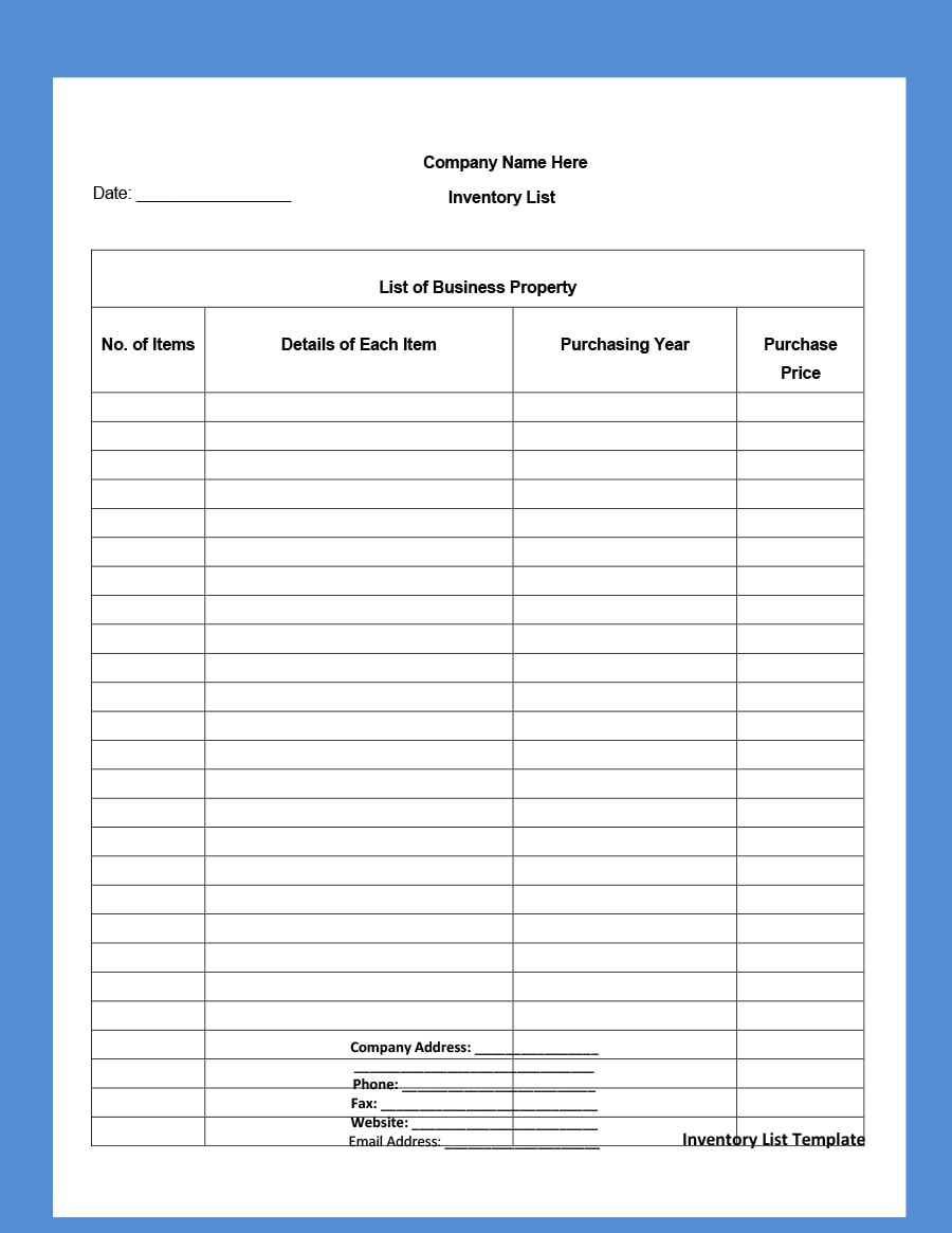 45 Printable Inventory List Templates [Home, Office, Moving] for Free Printable Inventory Sheets Business
