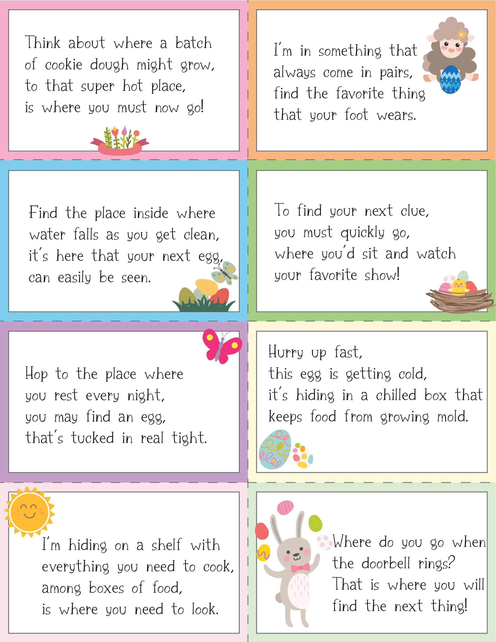 48 Free Printable Easter Egg Hunt Clues For Kids - Play Party Plan inside Easter Scavenger Hunt Riddles Free Printable