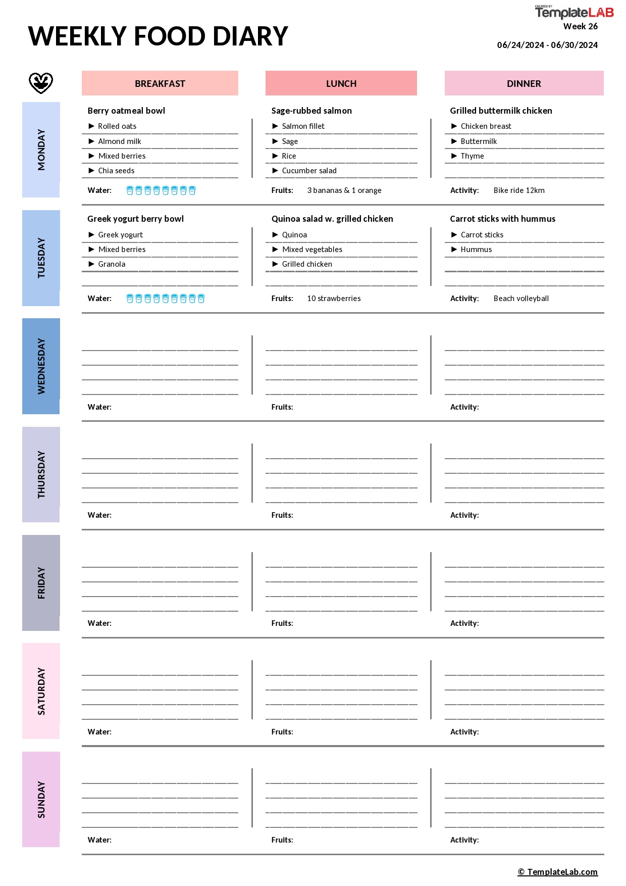 49 Simple Food Diary Templates &amp;amp; Food Log Examples with regard to Diet Logs Printable Free
