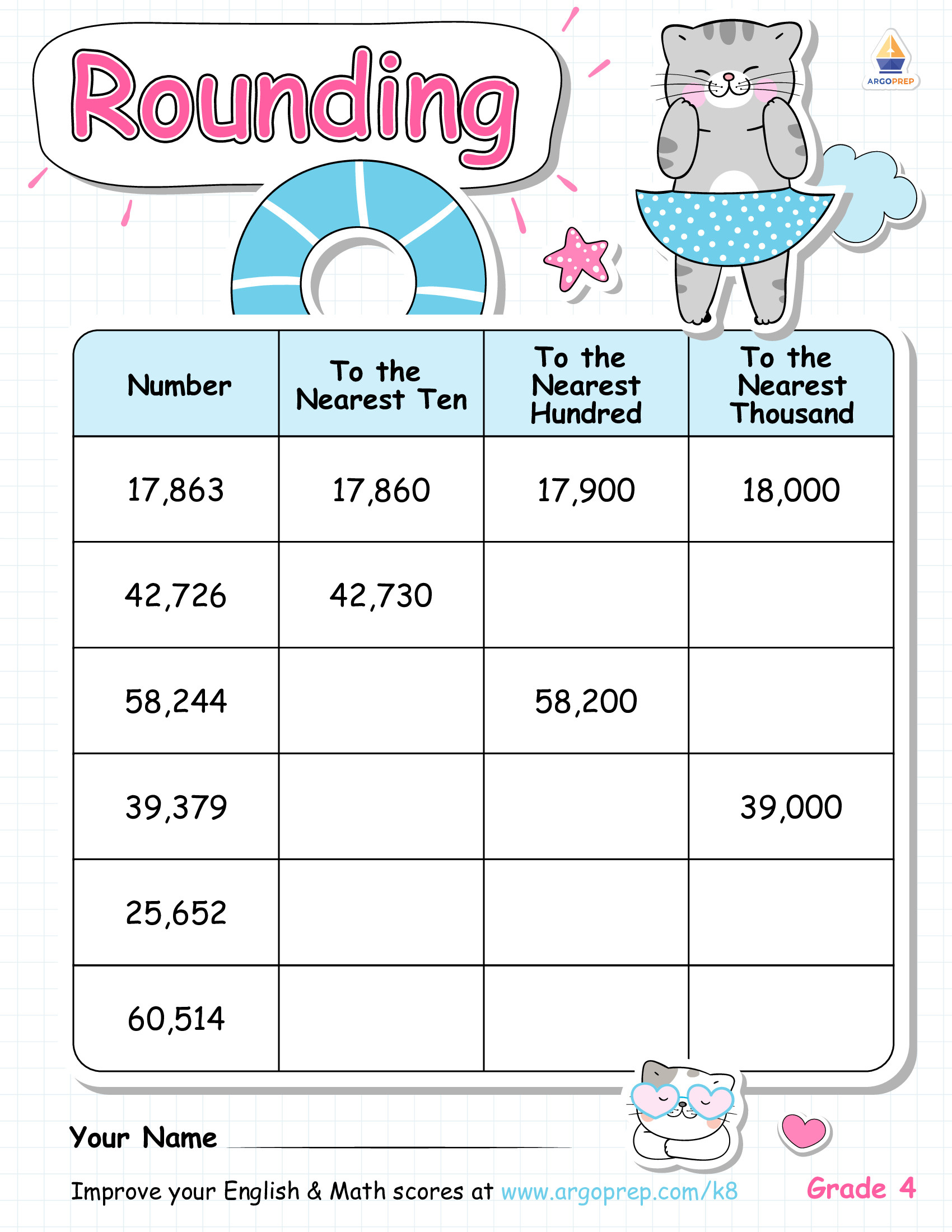 4Th Grade Fractions And Parts Of A Whole Rounding Numbers in Free Printable 4Th Grade Rounding Worksheets