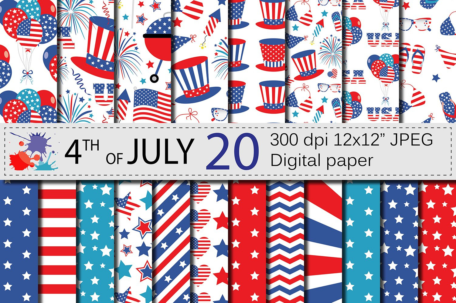 4Th Of July Digital Paper / Usa Independence Day Backgrounds in Free Printable Patriotic Scrapbook Paper