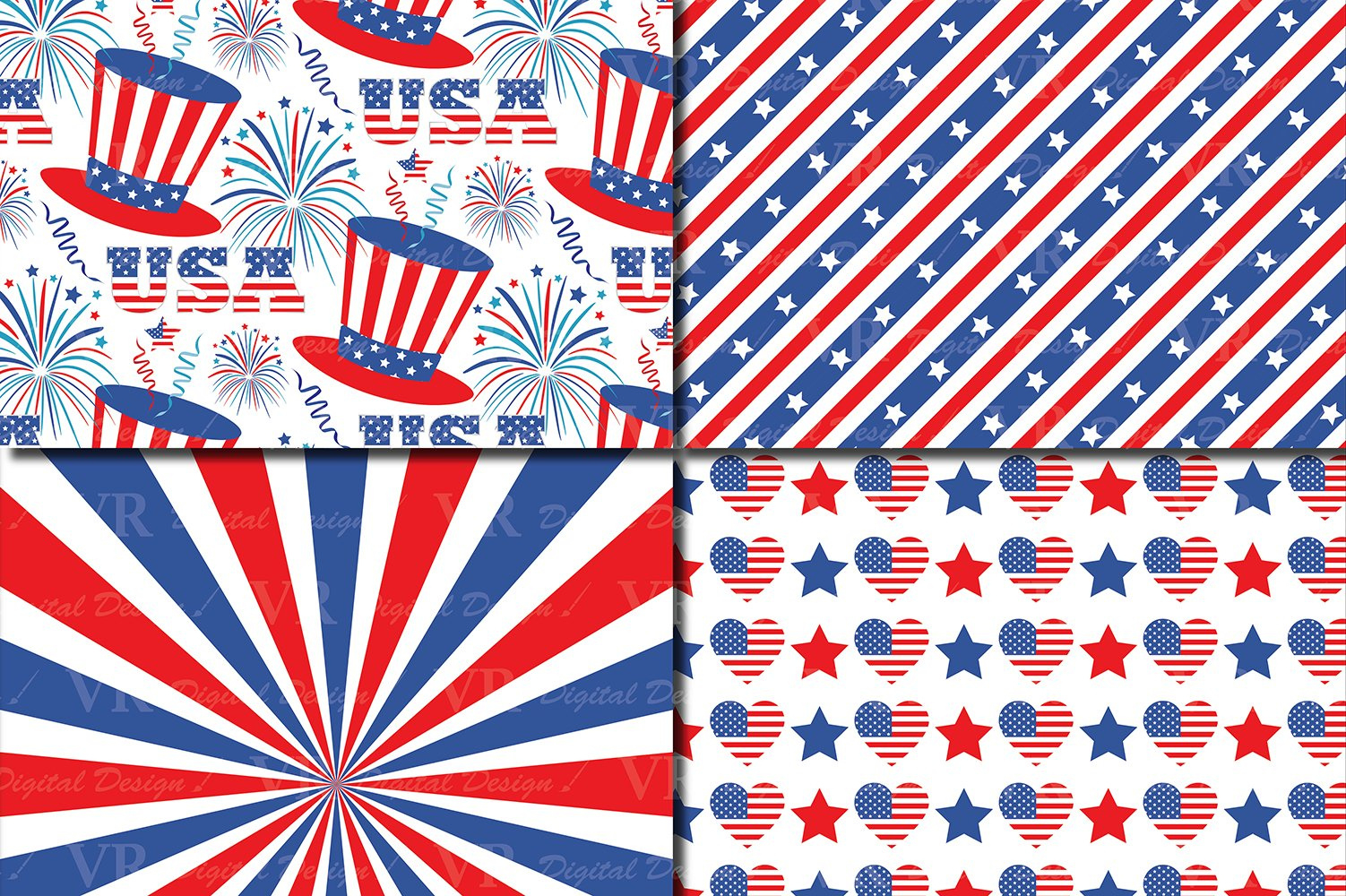 4Th Of July Digital Paper / Usa Independence Day Backgrounds with regard to Free Printable Patriotic Scrapbook Paper