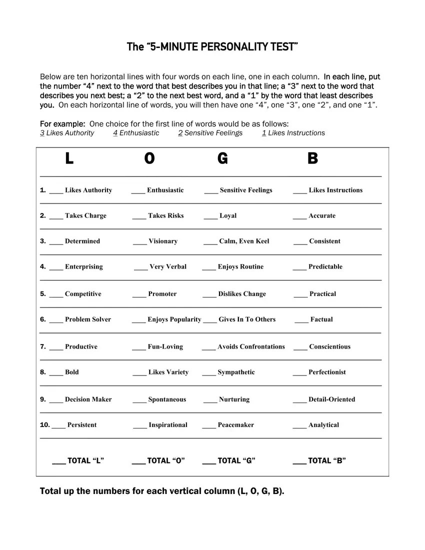 5 Minute Personality Test ≡ Fill Out Printable Pdf Forms Online intended for Free Printable Personality Test