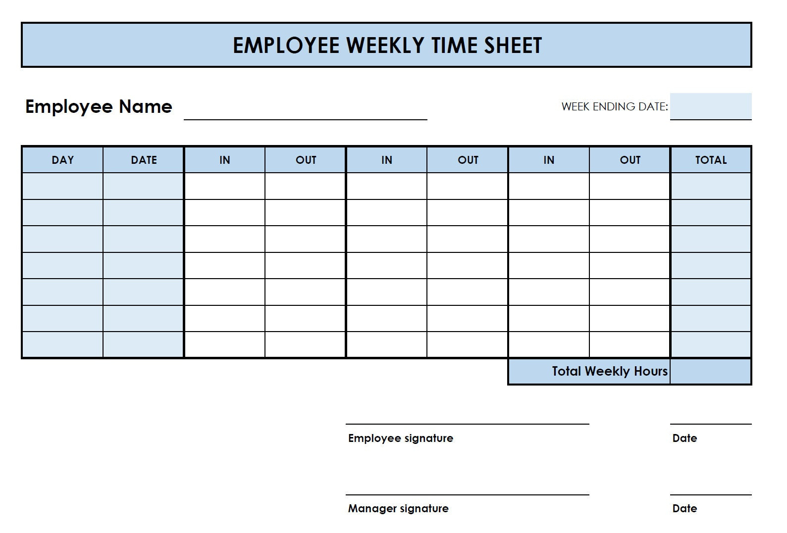 5 Printable Pdf Weekly Timesheet Templates. Printable Timesheet inside Free Printable Weekly Time Sheets