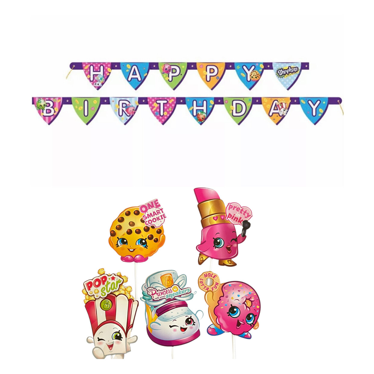 5 Shopkins Party Photo Props + Happy Birthday Banner - Worksheets inside Shopkins Banner Printable Free