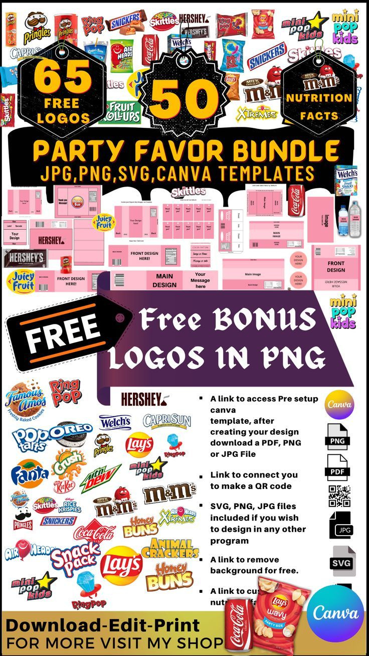 50 Party Favor Templates , Template Bundle , Party Favors, Chip within Free Printable Pringles Coupons
