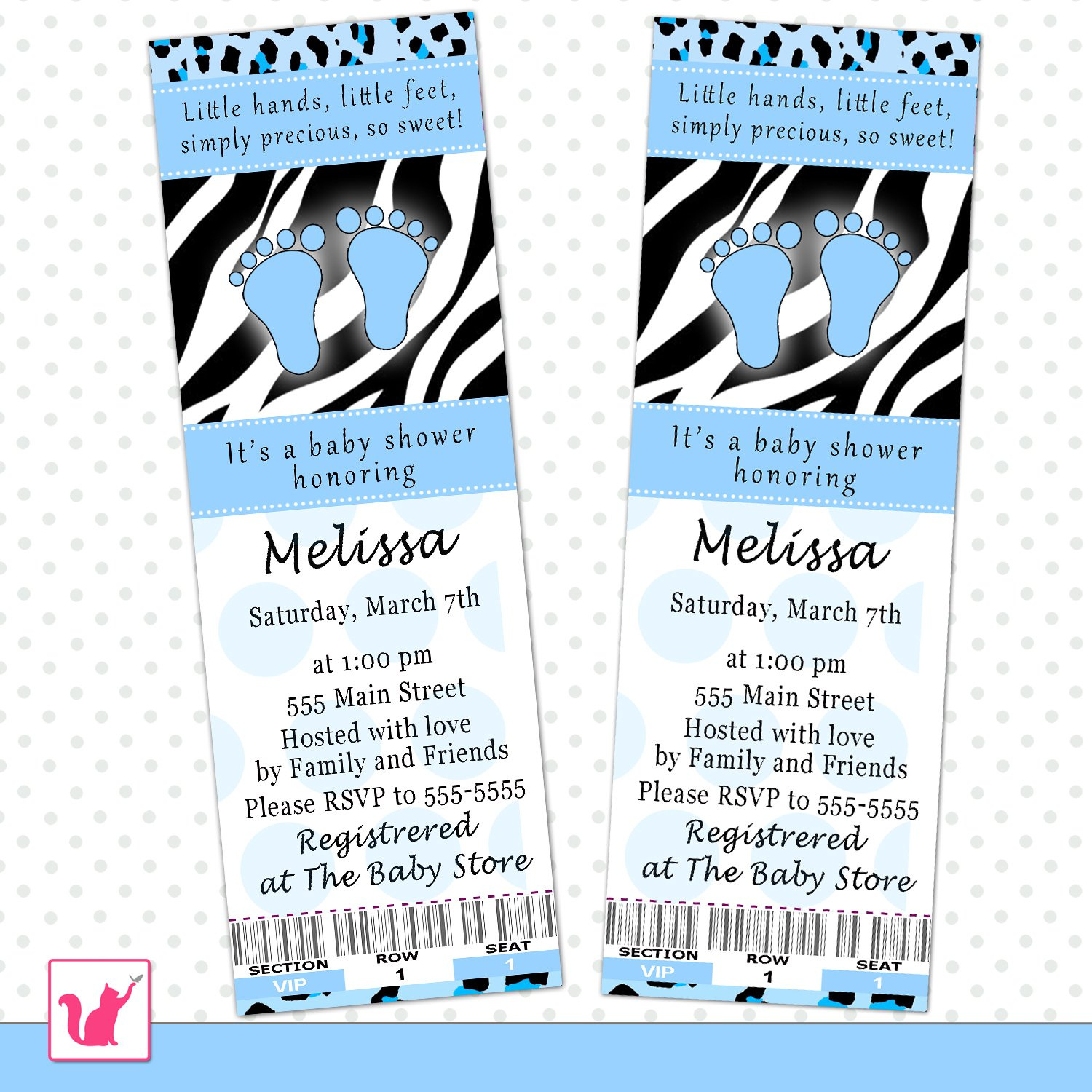 50 Personalized Blue Black Zebra Leopard Print Baby Shower with regard to Free Printable Zebra Baby Shower Invitations