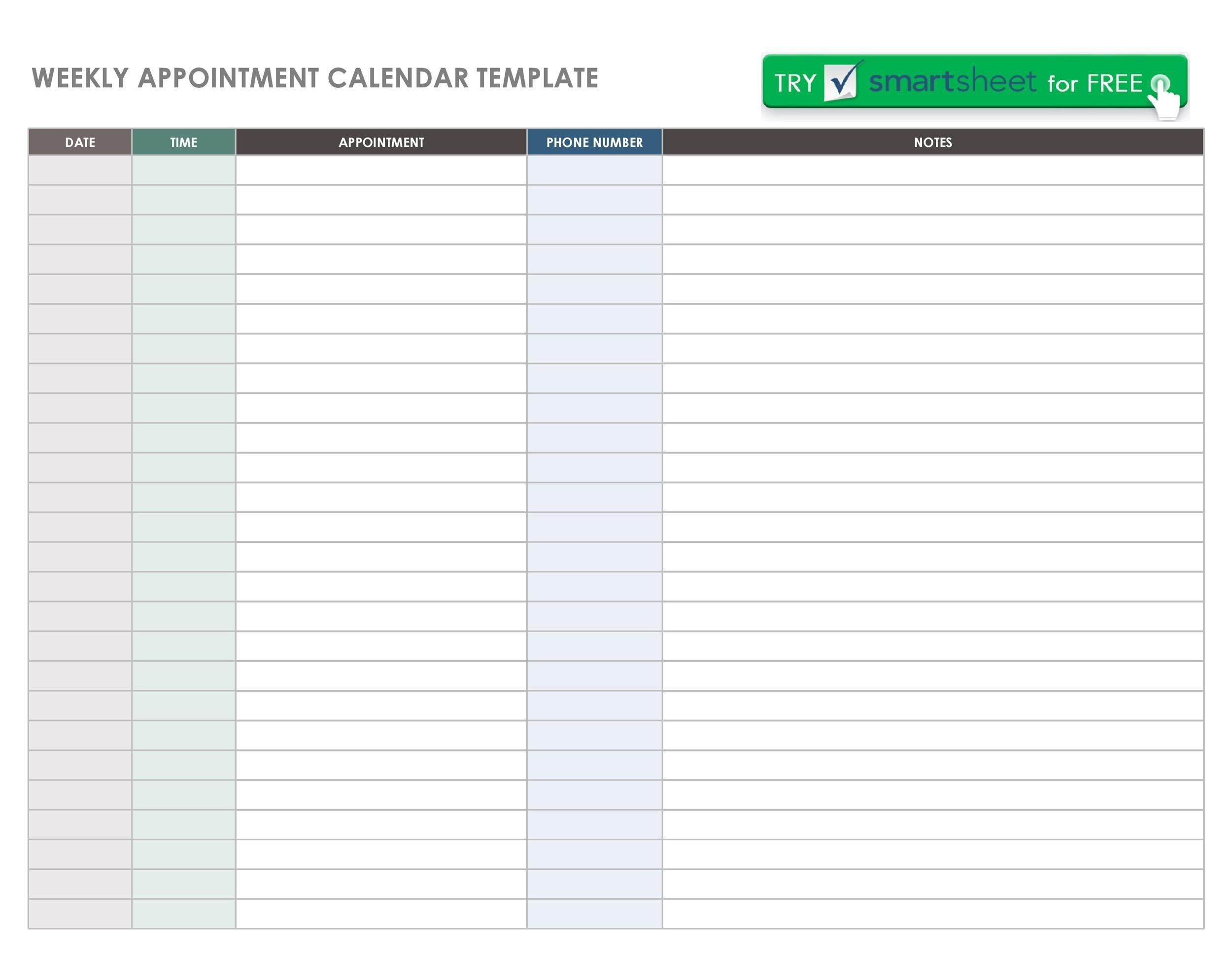 50+ Printable Appointment Schedule Templates [&amp;amp; Appointment Calendars] for Free Printable Appointment Sheets
